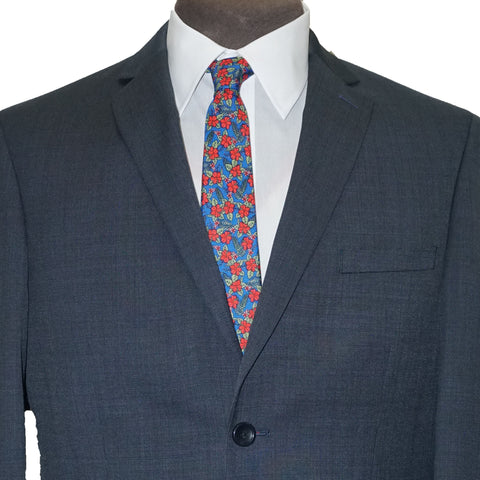 Slim Fit 2 Pants Wool Blend Suit - Blue tic