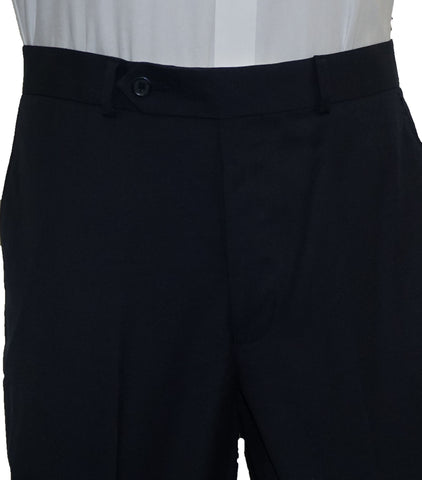 Washable Wool Blend Flat Front Pants - Navy