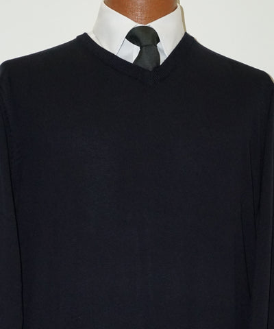 Cotton blend V neck Sweater - Long Sleeve - Navy