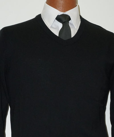 Cotton blend V neck Sweater - Long Sleeve Tall - Black