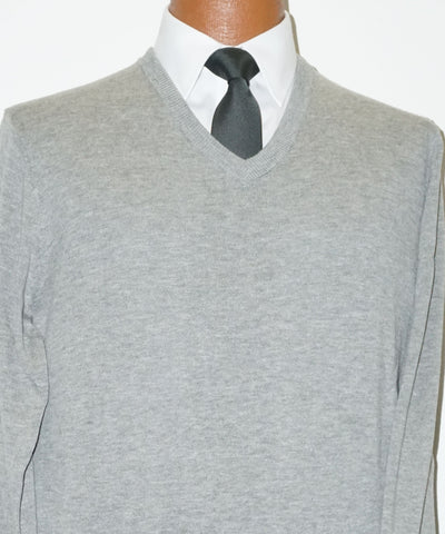 Cotton blend V neck Sweater - Long Sleeve - Silver Heather