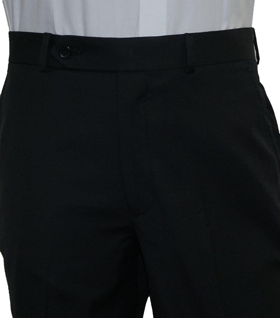 Washable Wool Blend Flat Front Pants - Black