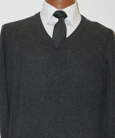 Cotton blend V neck Sweater - Long Sleeve - Charcoal